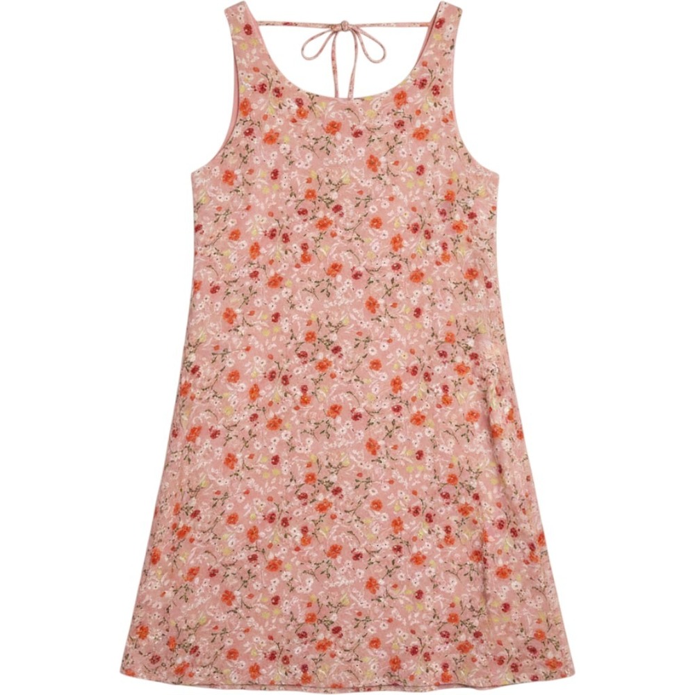 Bobeau Floral A Line Dress Womens M Pink Peach‎ Sleeveless Tie Back Cottagecore